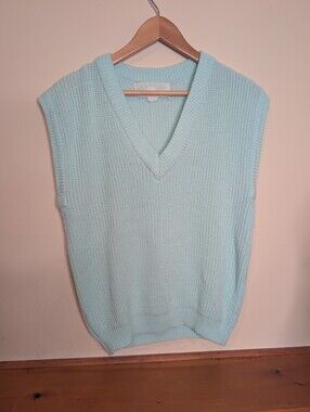 Vintage Jan Taylor Mint Blue V-Neck Knit Sweater Vest Large